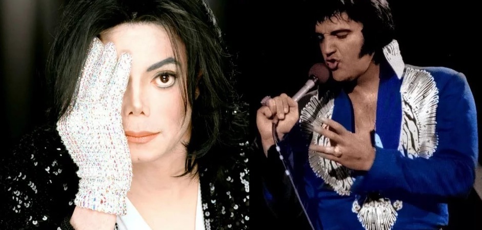 Майкл Джексон в знаменитой перчатке и Элвис Пресли