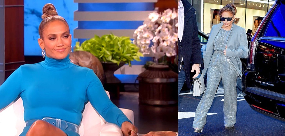 На интервью по раскрутке фильма Дженнифер Лопез  появлялась в голубых оттенках.