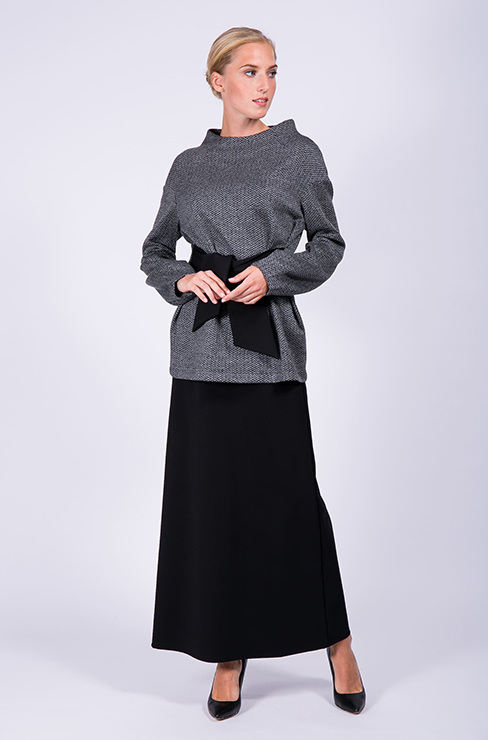 Юбка макси из вязаного трикотажа с деталями в рубчик :: LICHI - Online fashion store