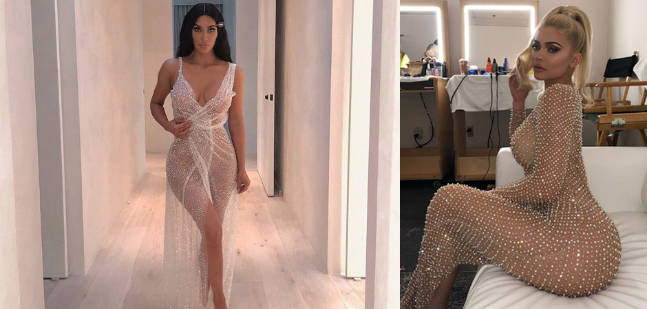 Ким Кардашьян и Кайли Дженнер в похожих платьях